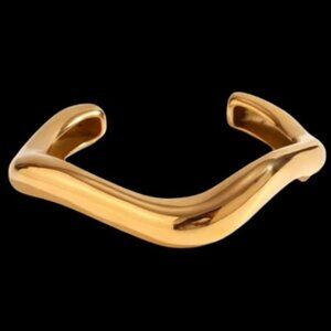 Irregular Wave Statement Bracelet/Bangle Stainless Steel Plated Gold Trendy NWOT